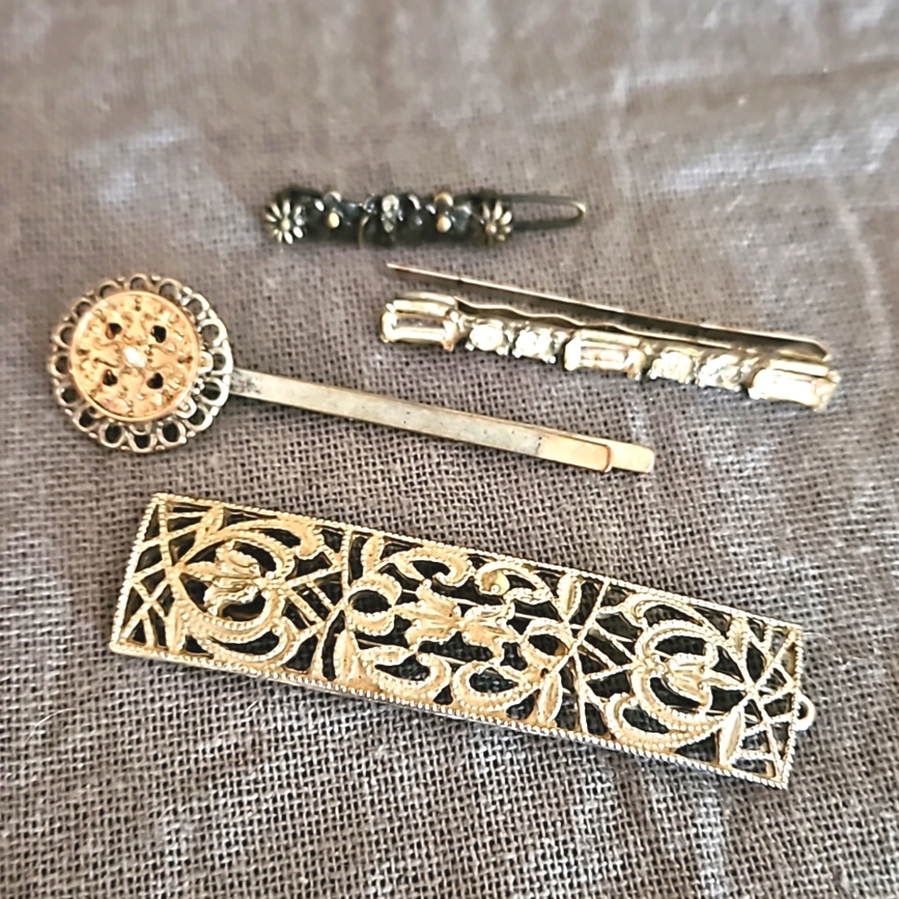 Antique barrette Bobby pins lot Antique hair accessories 4 pieces